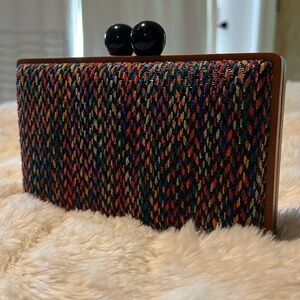 Woven Clutch with Wooden Frame, Magnetic Closure and Detachable Strap